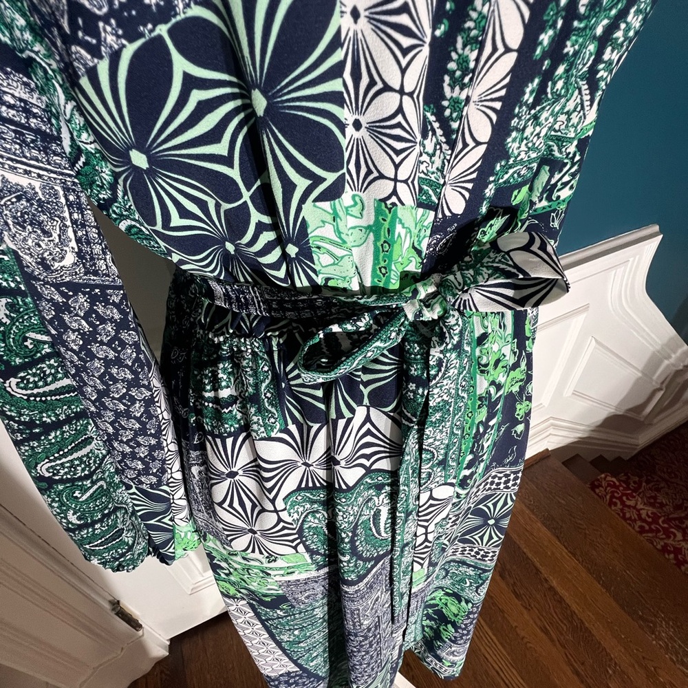 Green patchwork print loft small women’s belted m… - image 9